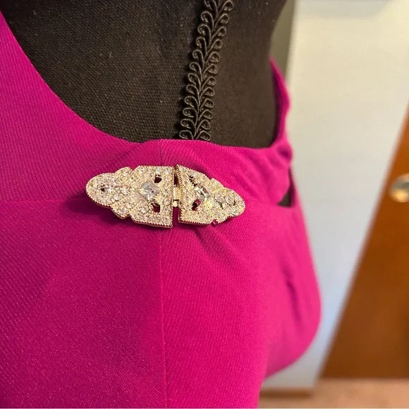 Betsy & Adam purple evening dress with cutouts and rhinestones ruched size 8 - Picture 5 of 12